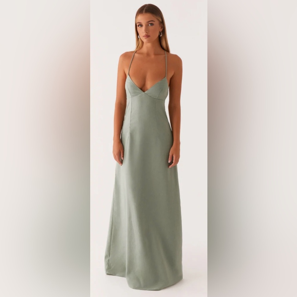 NWT Peppermayo Sage Open Back Linen Blend Maxi Dress XL - Picture 8 of 10